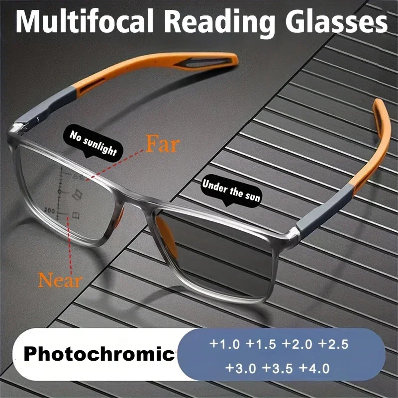Óculos de leitura multifocal fotocromático tr90, anti-luz azul, novo progressivo, para homens e mulheres, óculos esportivos