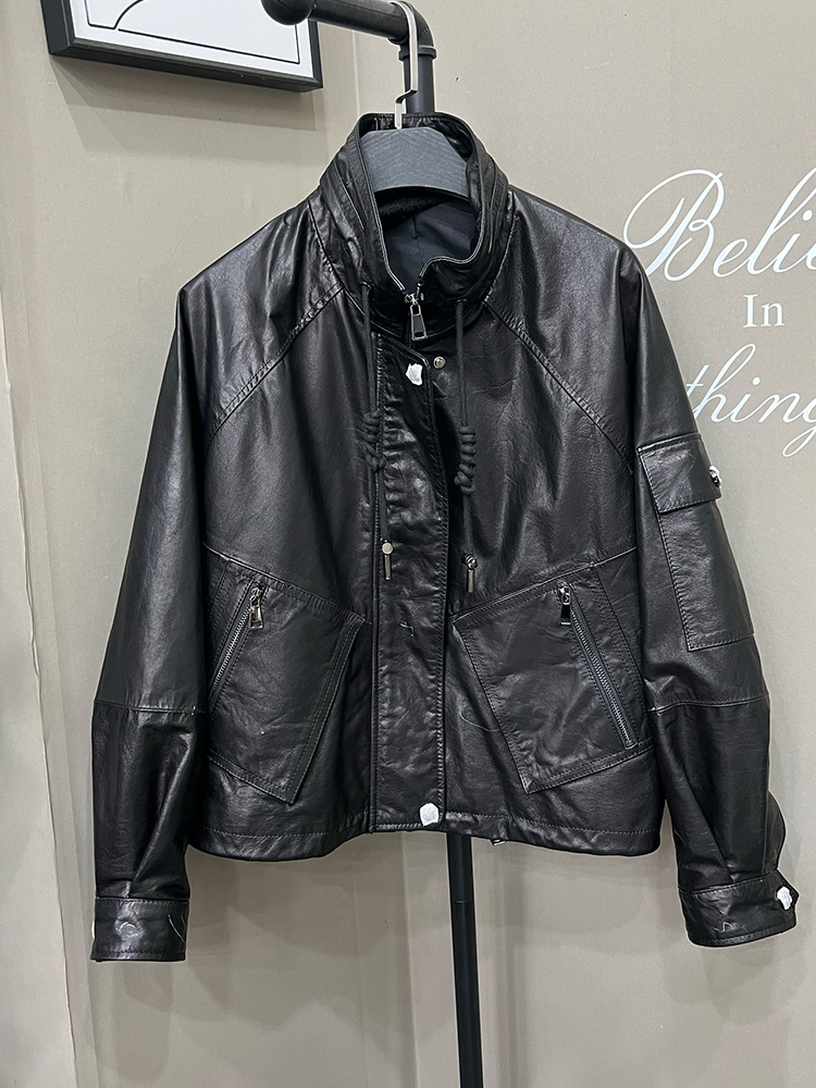 Nova moda senhoras real genuíno couro de vaca jaqueta feminina couro real bombardeiro casaco de couro pano outwear