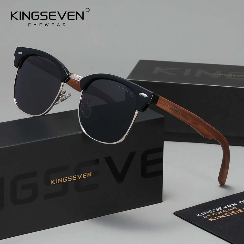 Солнцезащитные очки KINGSEVEN Fashion из черного орехового дерева, поляризованные, винтажные, с защитой от УФ400, для путешествий, W5516