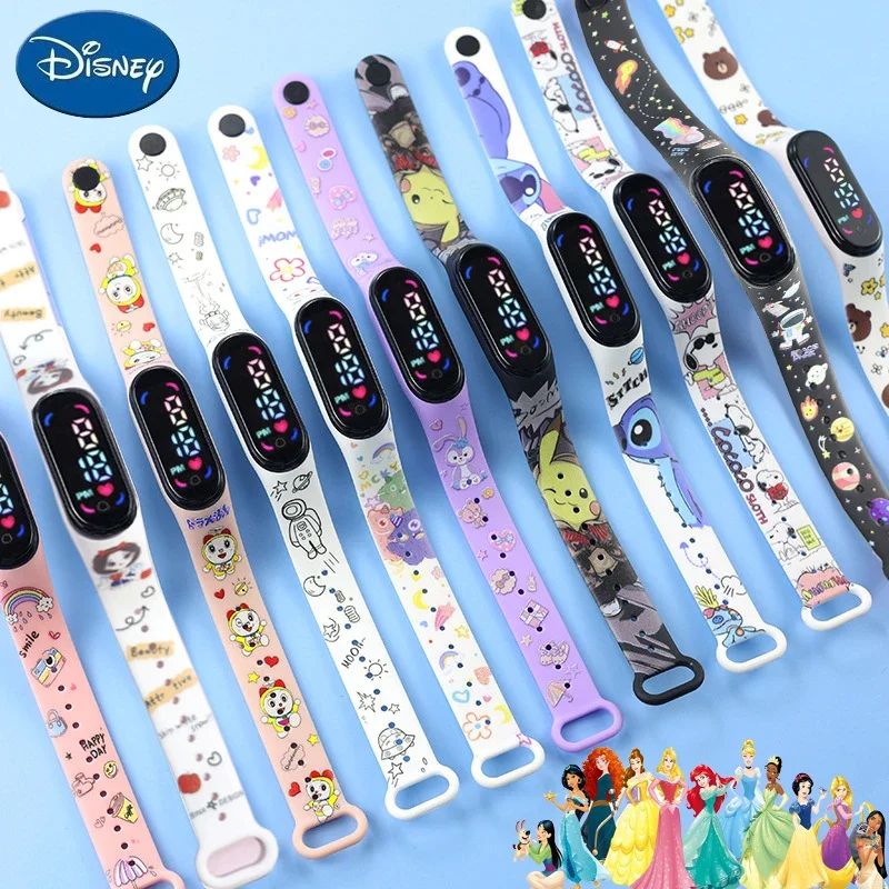 Disney congelado mickey minnie spiderman crianças anime figura pulseira relógio de pulso dos desenhos animados eletrônico led toque estudante brinquedos presente