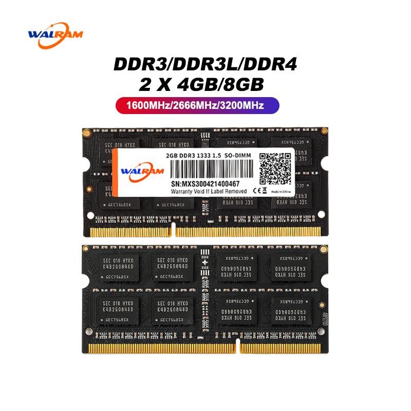 WALRAM 2PCS DDR4 8GB Ram Memoria DDR3 1600MHz 2666MHZ 3200MHZ Sodimm Notebook Memory DDR3L 4GB 2666 1600 1.35V 1.2V Latpop Ram