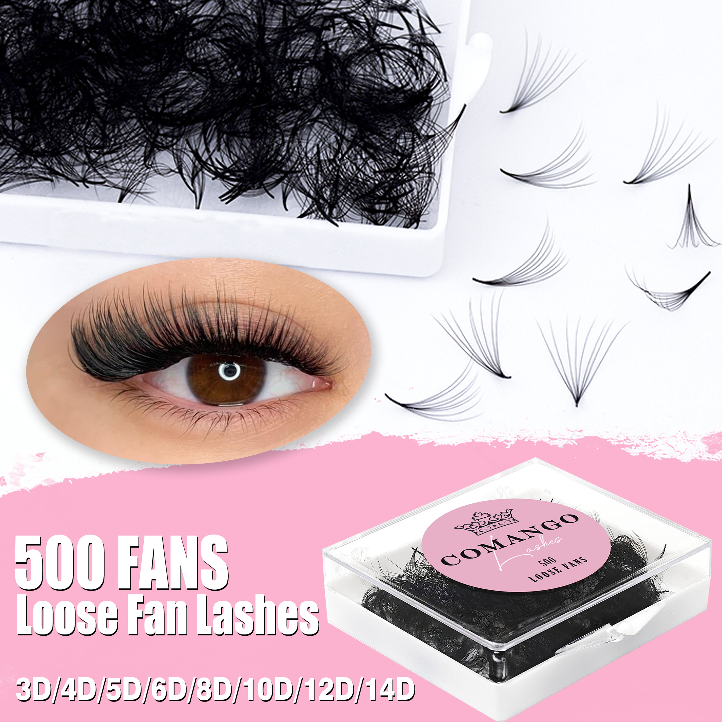 CoMango 500Fans Promade Fans Наращивание ресниц Массовые 3/6/7/10/12/14/16D Острый стержень 0,05/0,07 C/D Curl Готовые вееры для объема
