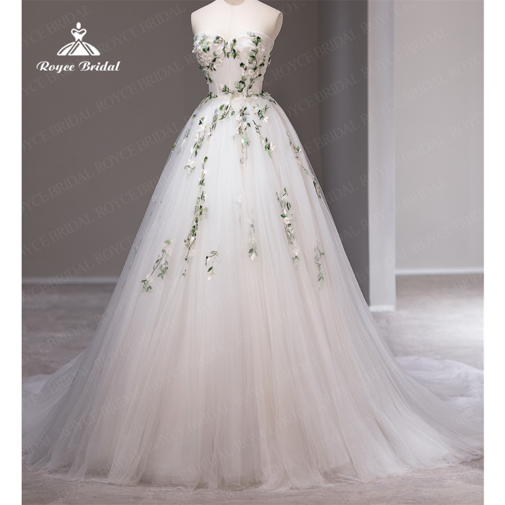Свадебное платье без бретелек Roycebridal, трапециевидное свадебное платье из органзы со шлейфом и вышивкой, 2025
