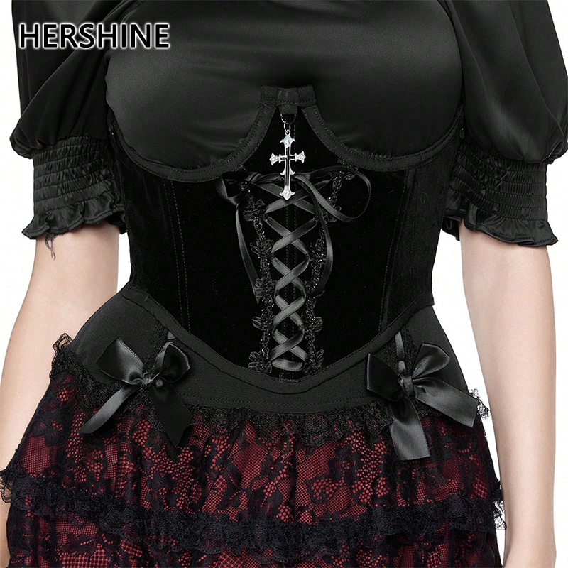 HERSHINE Cinturón de encaje de terciopelo negro para mujer de 1 pieza, accesorio de moda gótico Y2K, Harajuku y estilo preppy, primavera, verano