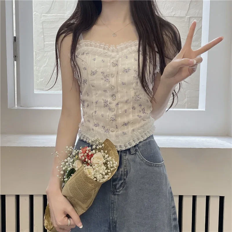 美しい背中が特徴のフレンチレースのセクシーな花柄ベスト、無地のカジュアルなホルターネックノースリーブの甘いベスト下着