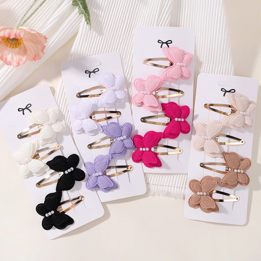 4 pçs/set borboleta conjunto de grampo de cabelo para meninas arco dupla camada bonito franja grampo de cabelo algodão seguro crianças bebê acessórios para o cabelo conjunto