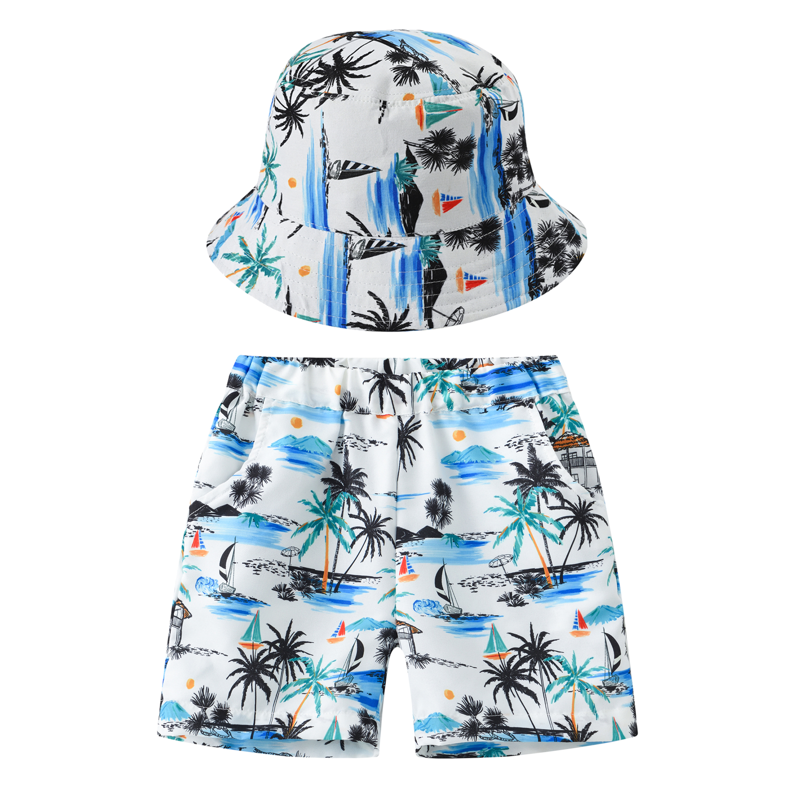 Nuevo Conjunto para Niños y Niñas, Pantalones Cortos de Playa con Cintura Elástica para Niños + Gorra del Mismo Color, Ropa Casual Infantil