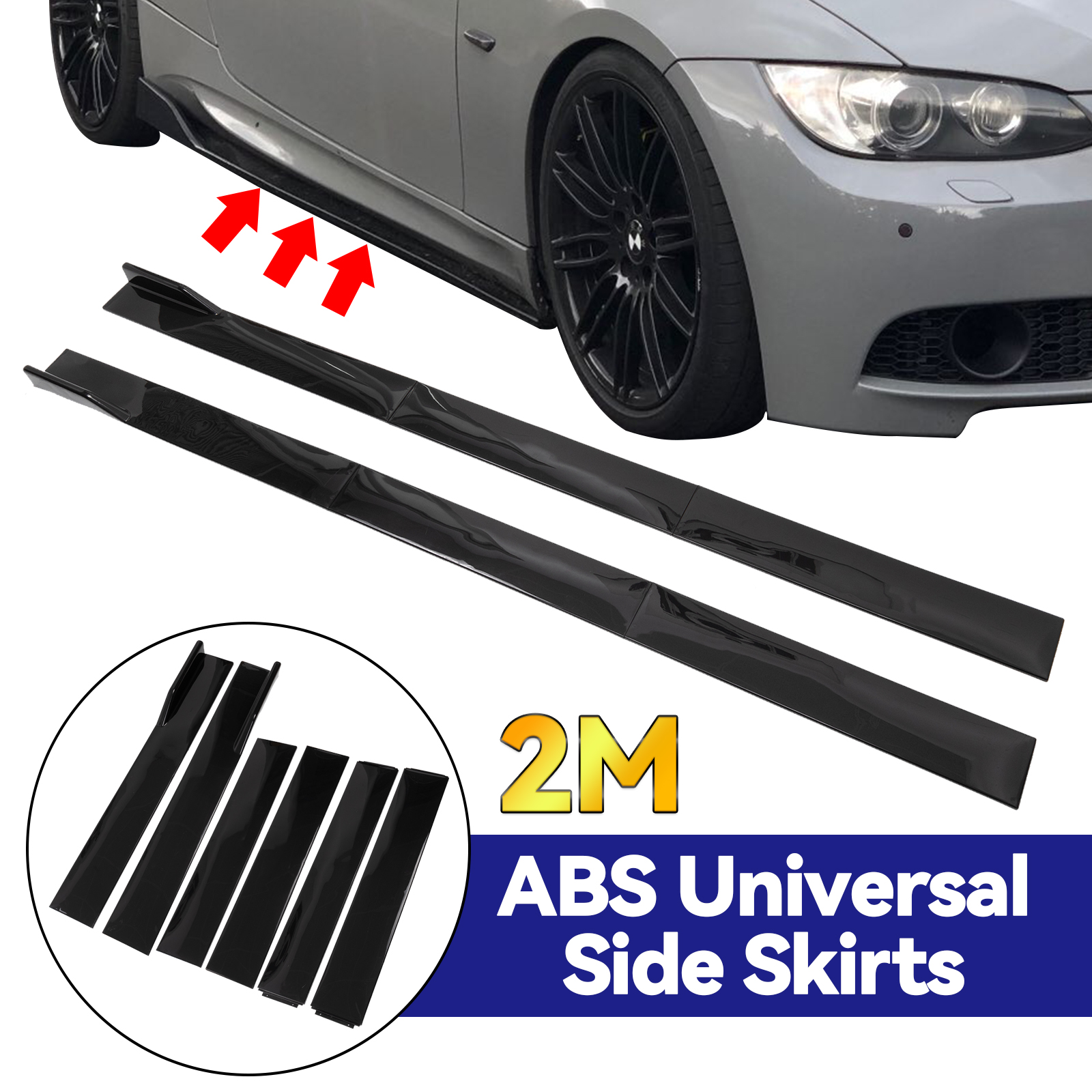 Universal 2m 78.7 "รถด้านข้างกระโปรง Extension Rocker Panel Splitter Lip Glossy PP