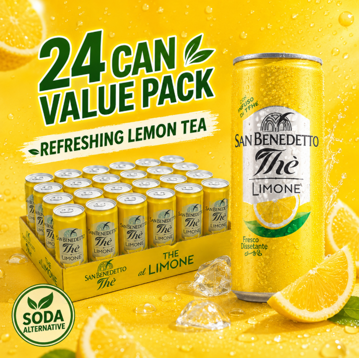 Thé glacé au citron San Benedetto en canette mince – Idéal pour les trajets quotidiens, le bureau et les pauses déjeuner – Rafraîchissement rapide à emporter