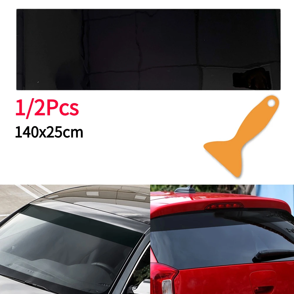 Anti-UV Car Windscreen Solar Film Sun Shade Tinted Sticker Clear Window Foils Heat Insulation Black PVC 140x25cm with Scraper
