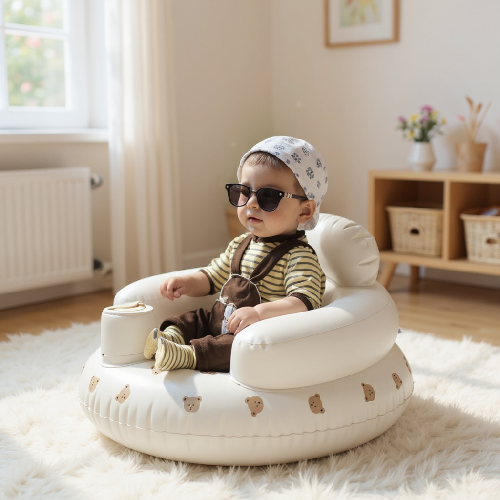 1PCS Infant Shining Baby Inflatable Sofa Portable PVC Bath Stool Children Puff Multifunctional Seat Practice Sitting Bath Chair