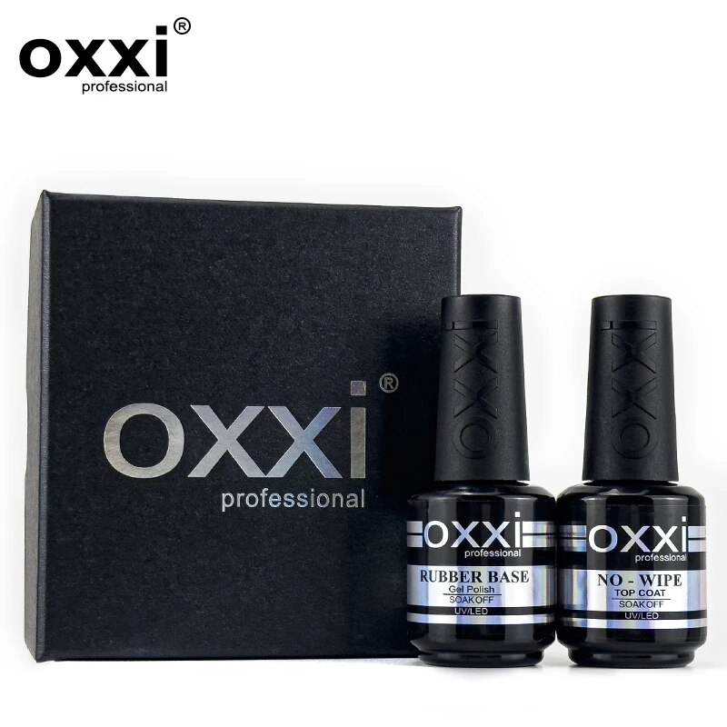 OXXI-Base de vernis à ongles en caoutchouc professionnel, gel UV, sans lingette, couche de finition brillante, vernis gel semi-permanent, base gellac, 15ml, ensemble de 2 pièces