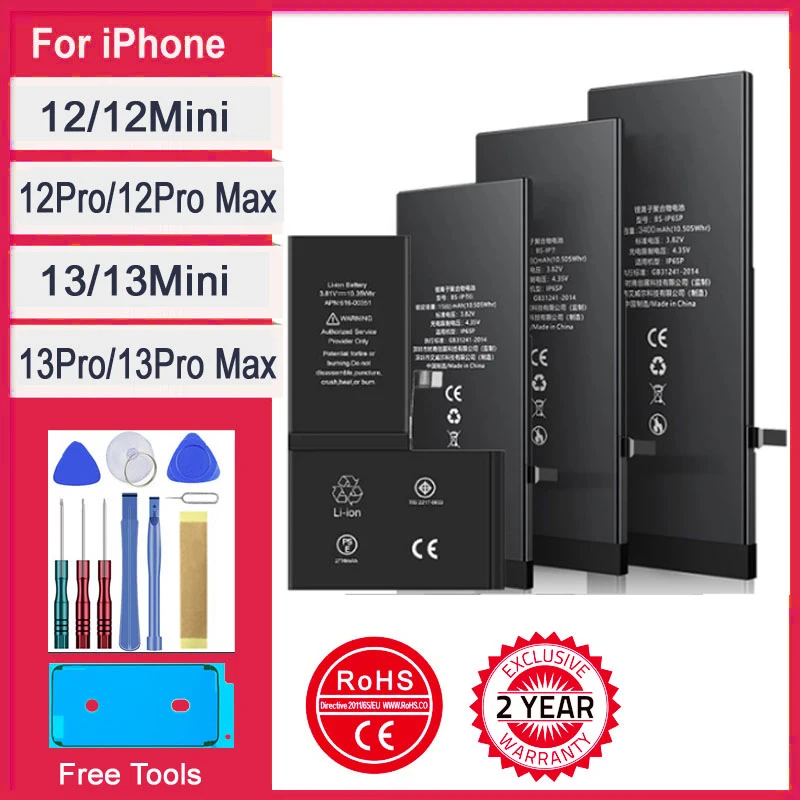 Аккумулятор для IPhone 12 13 Mini Pro Max, аккумуляторная батарея большой емкости для 12mini 13 mini 12Pro 13Pro, Бесплатные инструменты