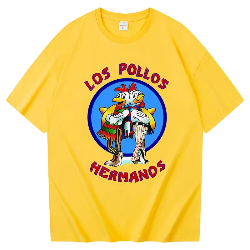 T-shirt da uomo Los Pollos Hermanos 100% cotone Breaking Bad LOS POLLOS Chicken Brothers stampata gialla divertente