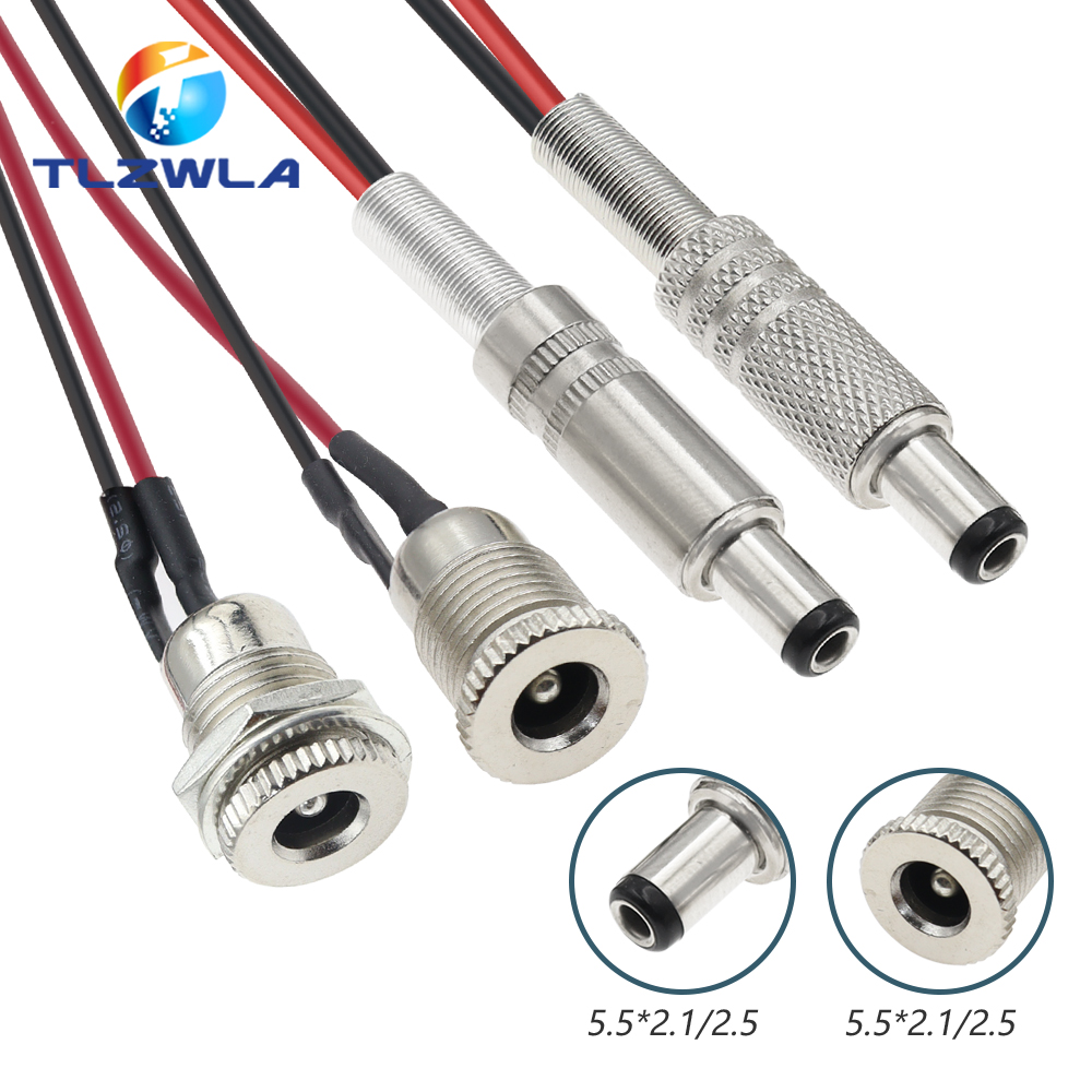 1PCS DC099 5.5 x 2.1mm 5.5 x 2.5mm DC Power Socket Threaded Female Connector Adapter With 20AWG Cable Wires DC-099 10CM 20CM