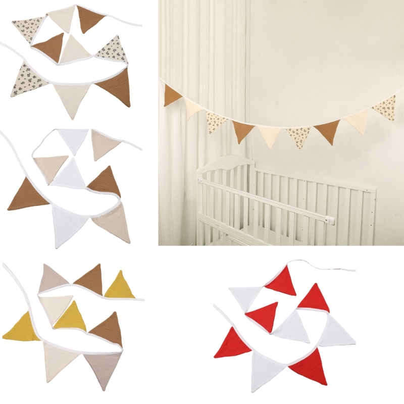 Tela estampada de algodón puro de doble cara, guirnaldas colgantes de pared con bandera triangular, banderines para fiesta de Baby Shower, adorno de guardería