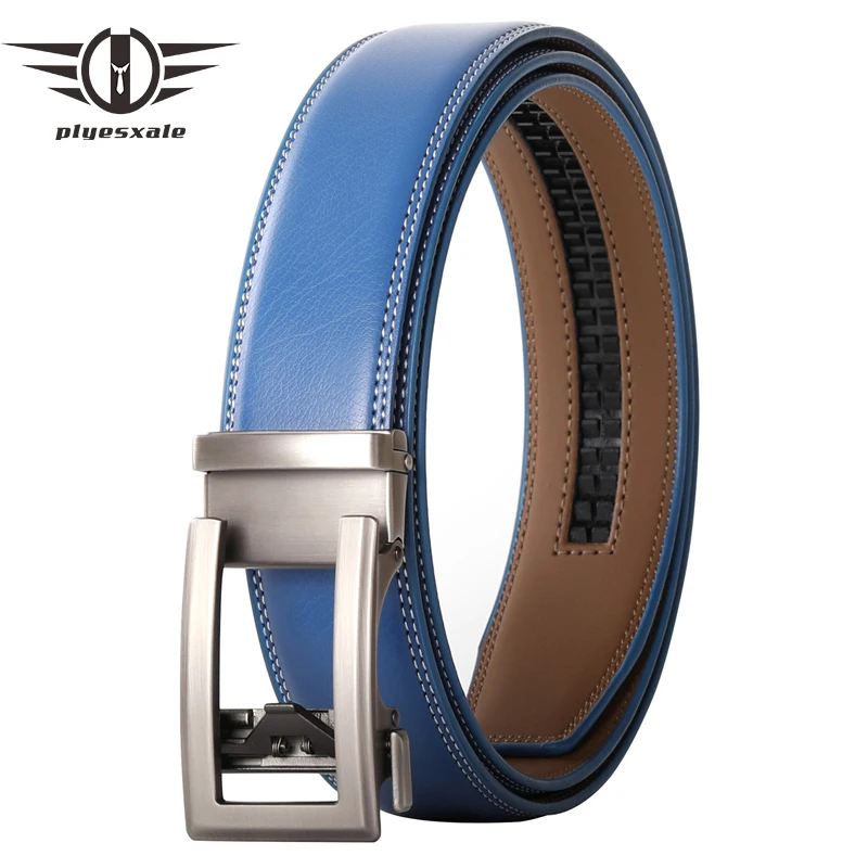 Pasek męski ze skóry bydlęcej 2024 Nowe automatyczne paski z prawdziwej skóry dla mężczyzn Casual Brand Pasek męski Cowskin Strap Blue Brown B337