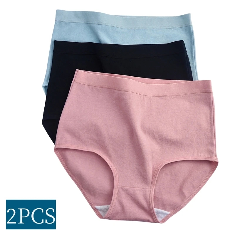 Culottes en coton taille haute sans couture pour femmes, sous-vêtements féminins, slips, lingerie sexy, document solide, grande taille, 2 pièces par lot