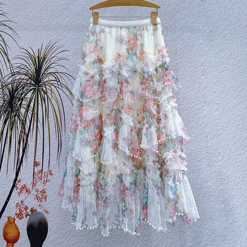 Jupe longue en maille pour femmes, mode d'été, taille haute, ligne a, style Boho, fleur, Maxi, Streetwear, 2026