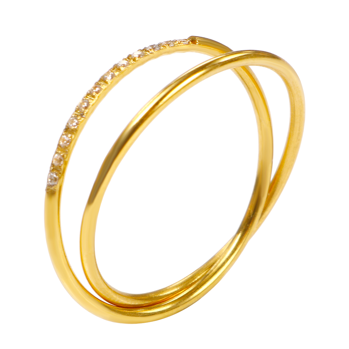 JINHUI cincin pasangan warna emas, hadiah perhiasan ulang tahun cincin pasangan, cincin terkunci baja tahan karat dua dalam satu set, warna emas klasik
