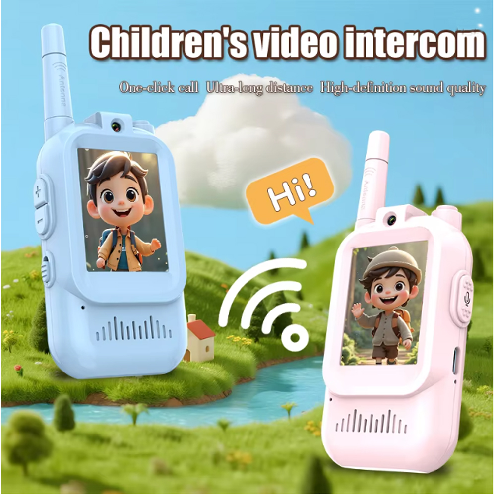 Walkie Talkies con vídeo, miniradio recargable, pantalla de alta definición de 2 pulgadas, cambiador de voz para viajes en interiores, regalo de cumpleaños para niños, 2 uds.