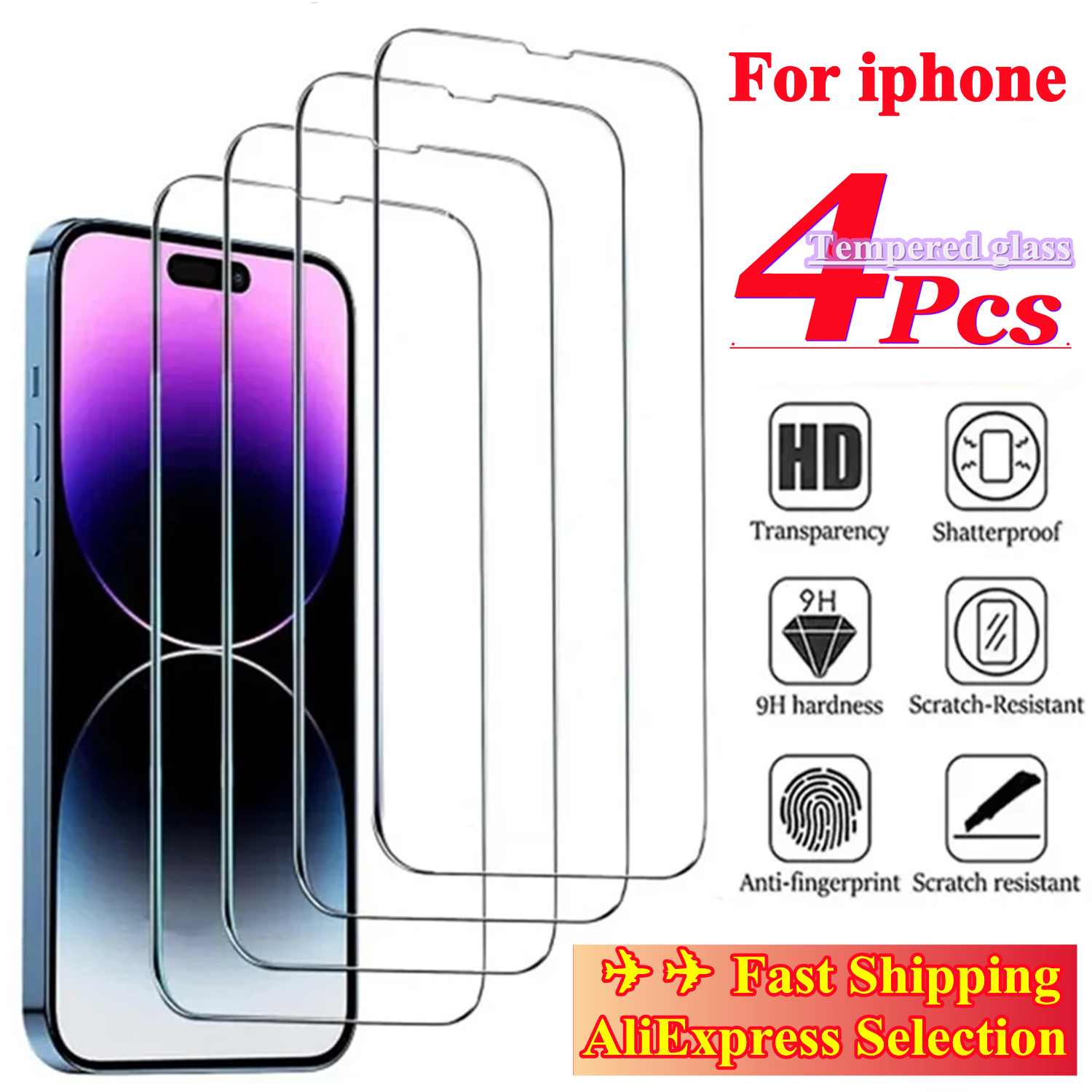 Для iphone 16 15 13 11 12 14 Pro Max 13 12 Мини-защитная пленка для экрана для iphone X Xr Xs Max SE 14 6 7 8 15 Plus закаленное стекло 1/4 шт.