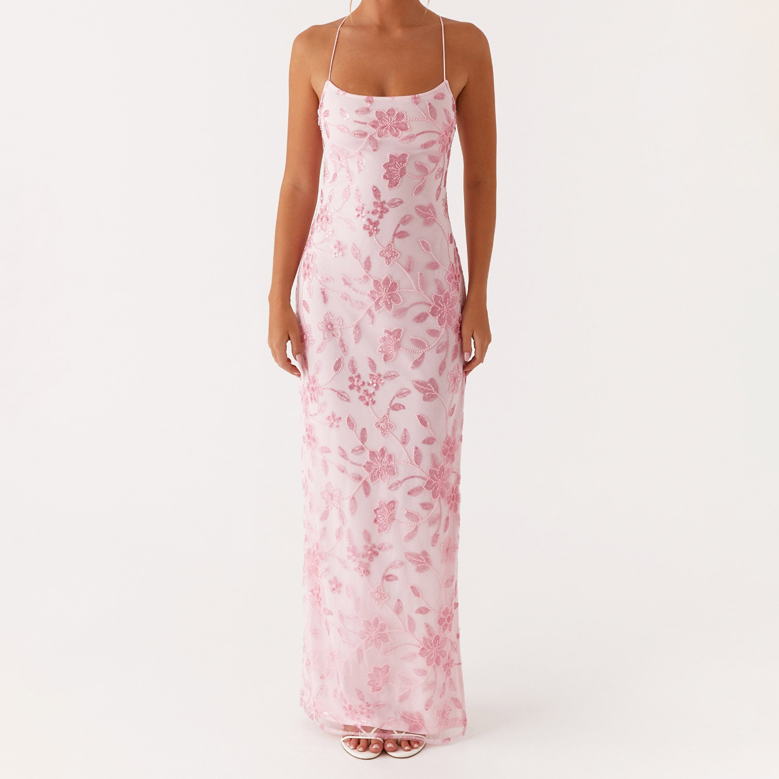 Robe camisole d'été pour femmes, paillettes, perles, fleurs, Slim, fente haute, bretelles Spaghetti, dos ouvert, robes longues pour fête, Club