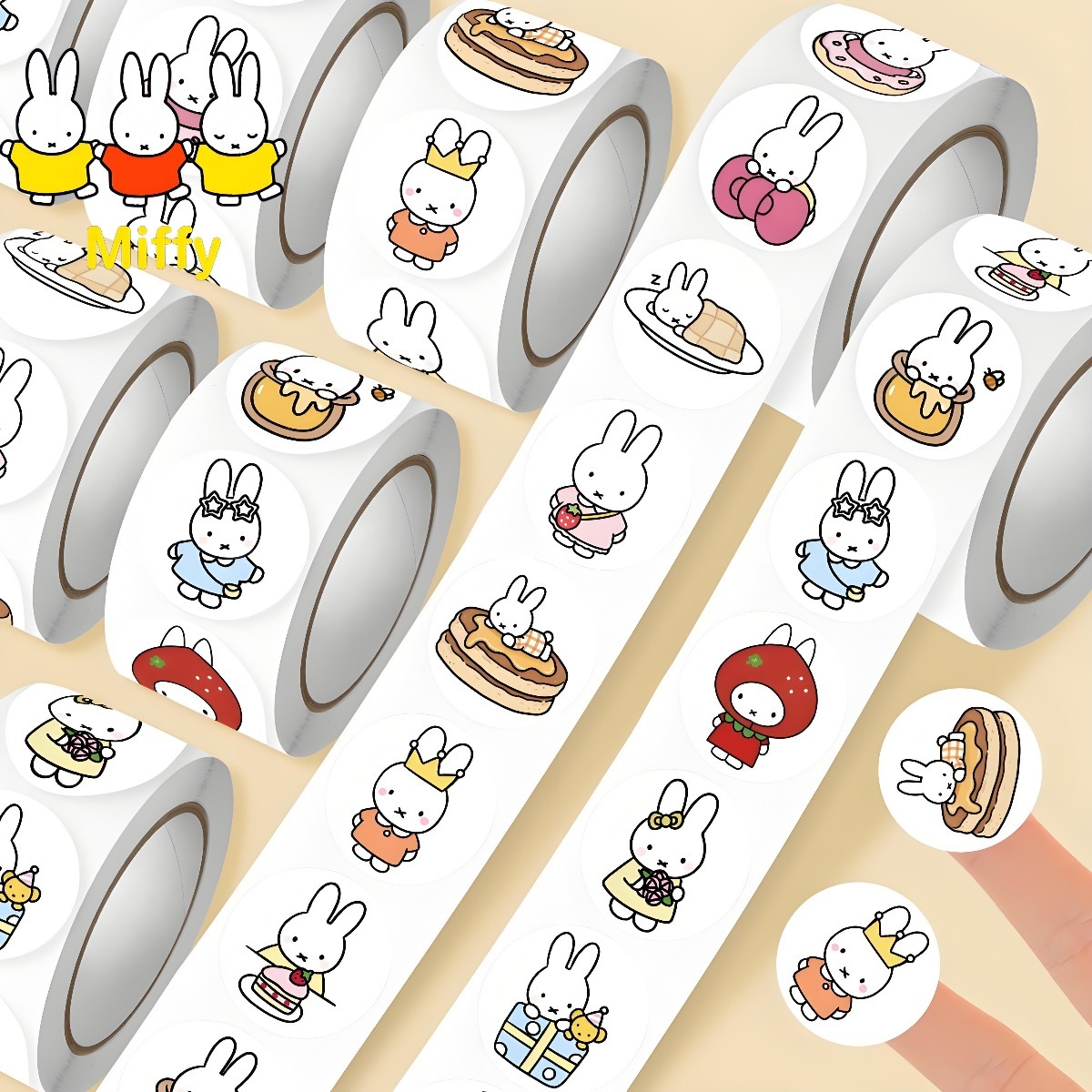 500Pcs Kawaii Miffy Rabbit Sticker Seal Sticker Cartoon Rabbit Roll Sticker Cartoon Ins-style Planner Decoration Gift