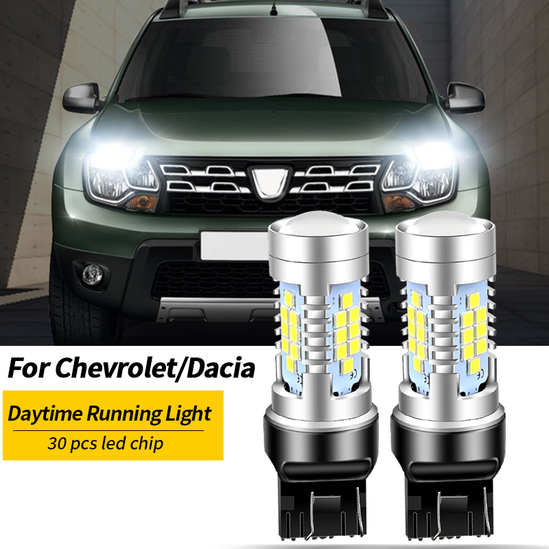 2 pçs led luz de circulação diurna lâmpada drl canbus w21/5w 7443 t20 para chevrolet malibu trax dacia duster logan 2 sandero