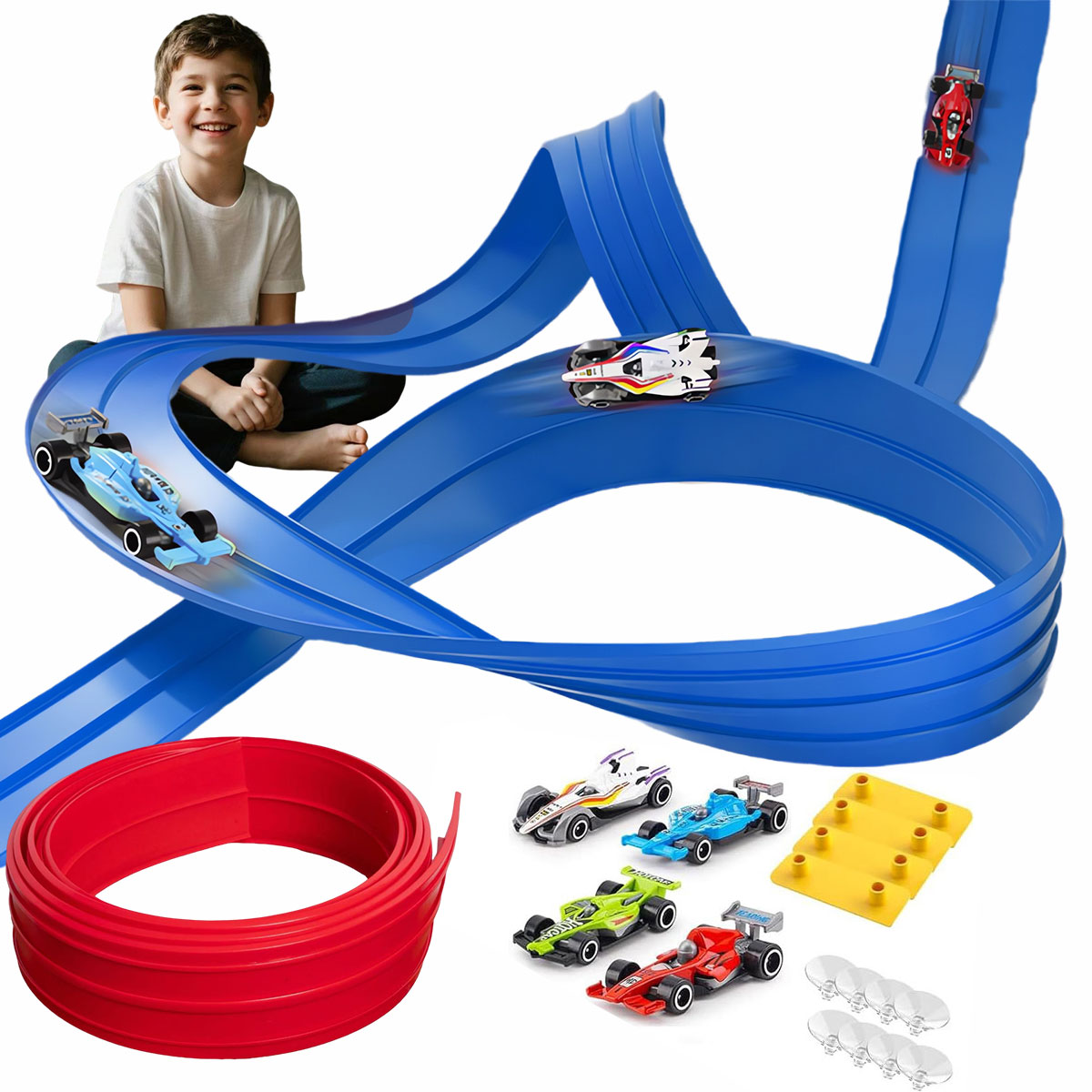 Mainan Trek Fleksibel & Mobil Mini DIY 13Ft/16.3Ft, Permainan Kendaraan Rel Kompetitif, Hadiah Edukatif untuk Anak-Anak Natal