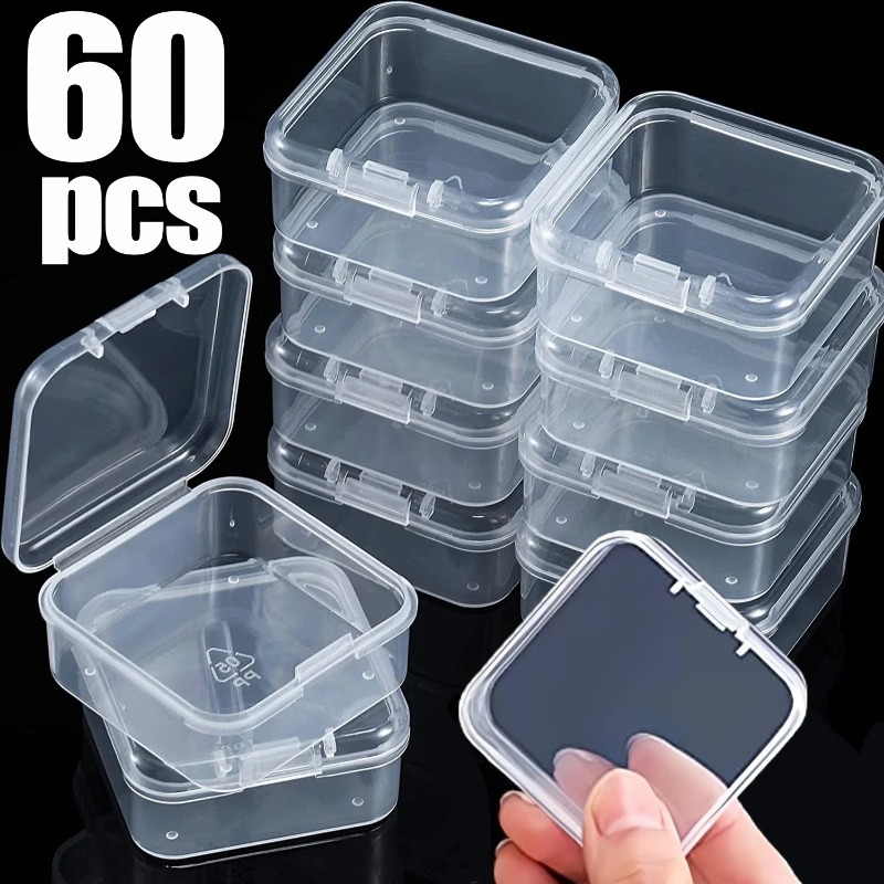 60/6PCS Mini Lagerung Box Transparent Quadratischen Kunststoff Box Ohrringe Schmuck Verpackung Lagerung Kleine Quadratische Box Schmuck Organizer