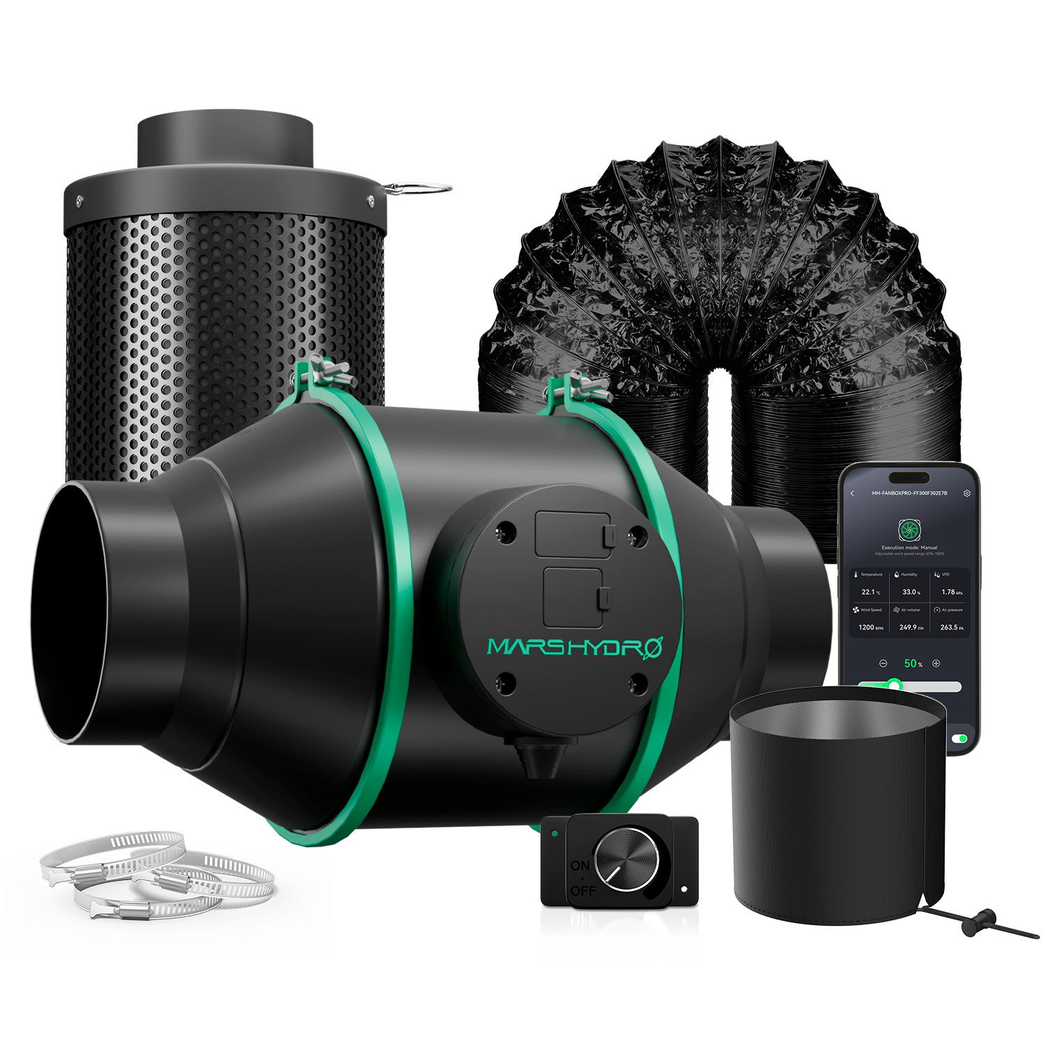 2025 Mars Hydro 4 ''6'' Kits de Ventilation de conduit de ventilateur en ligne Smart Ifresh avec filtre à charbon pour Kits de tente de culture