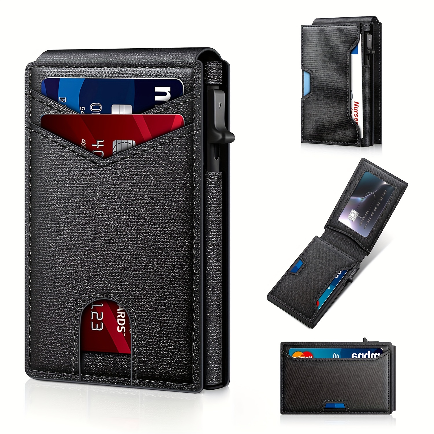 1pc Wallet - Stylish RFID-Blocking Pop-Up Card Holder for Men,  Secure Design,Black, Business Style, Fast Access Wallet