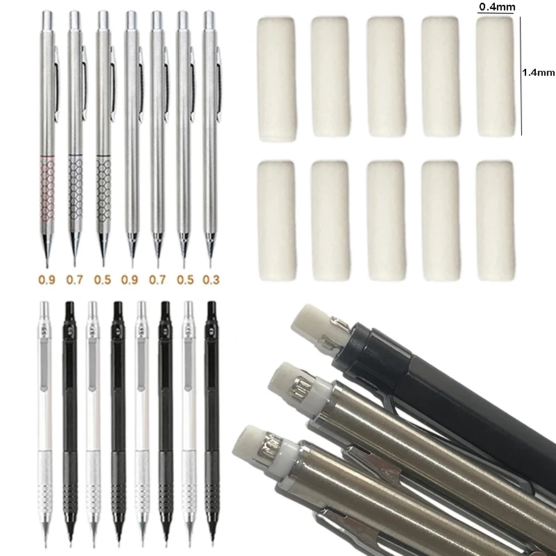 20 pçs/set Lápis Mecânico Borracha Portátil Substituível Núcleo Escola Esboço Pintura Acessórios Mini Borracha Recarga Suprimentos