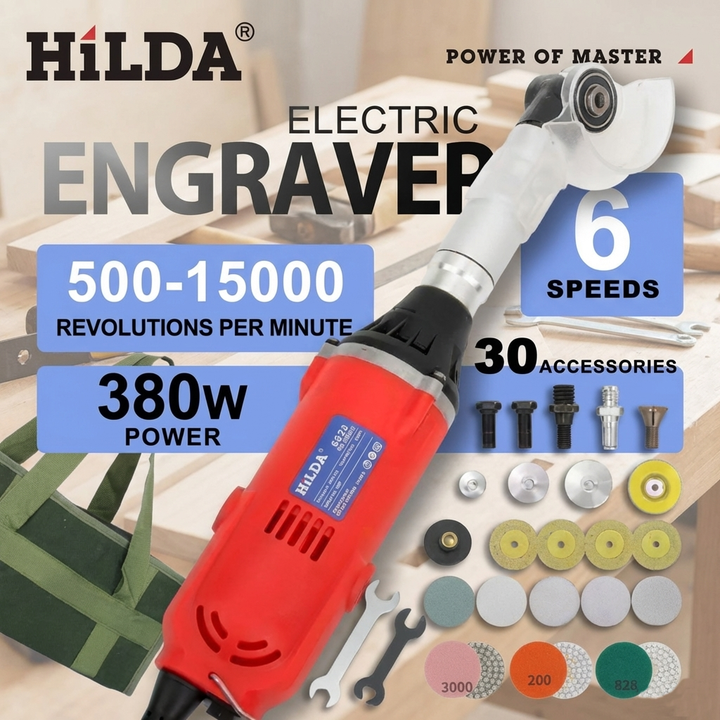HILDA 380W 강력 전동 그라인더 6단 변속 타일 미장 공구 다기능 그라인더 샌더 광택기