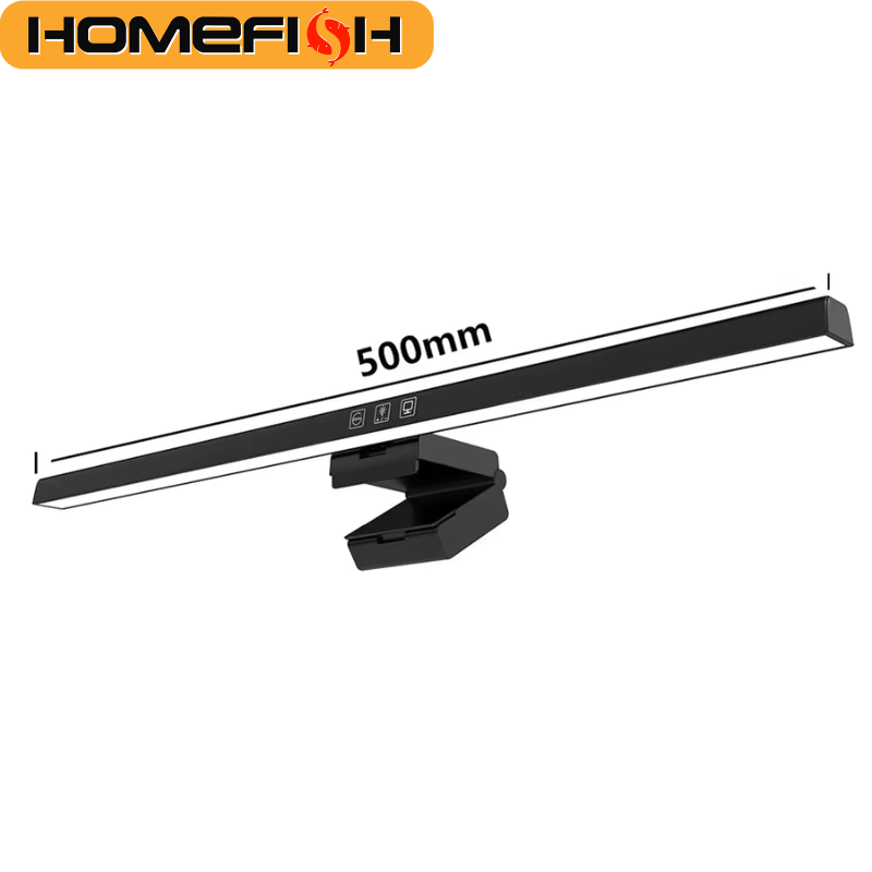 Luminária de Monitor HOMEFISH 50cm com USB, Abajur de Mesa com Dimmer Contínuo, Luz de Leitura Suspensa para Tela de Estudo