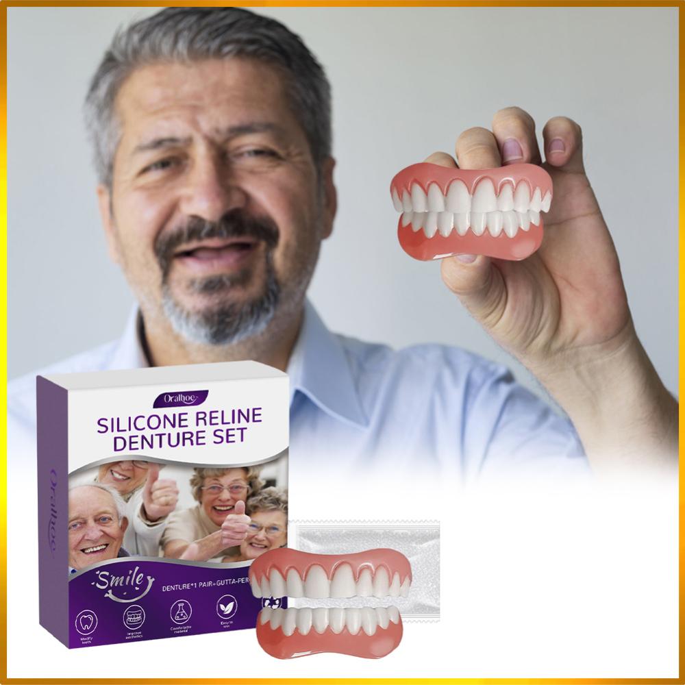 Ensemble de prothèses dentaires en Silicone, doublures en Silicone, Kit de prothèses dentaires souples à haute élasticité, ensemble supérieur et inférieur pour hommes et femmes