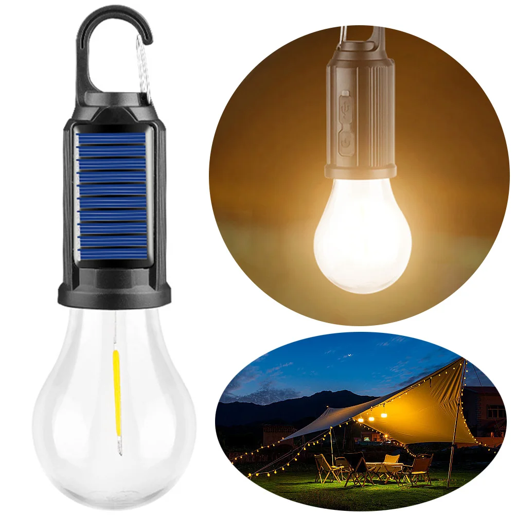 Lámpara LED de Camping con energía Solar, linterna de iluminación LED con carga USB, lámpara de mano portátil impermeable de 100LM para barbacoa al aire libre y Camping