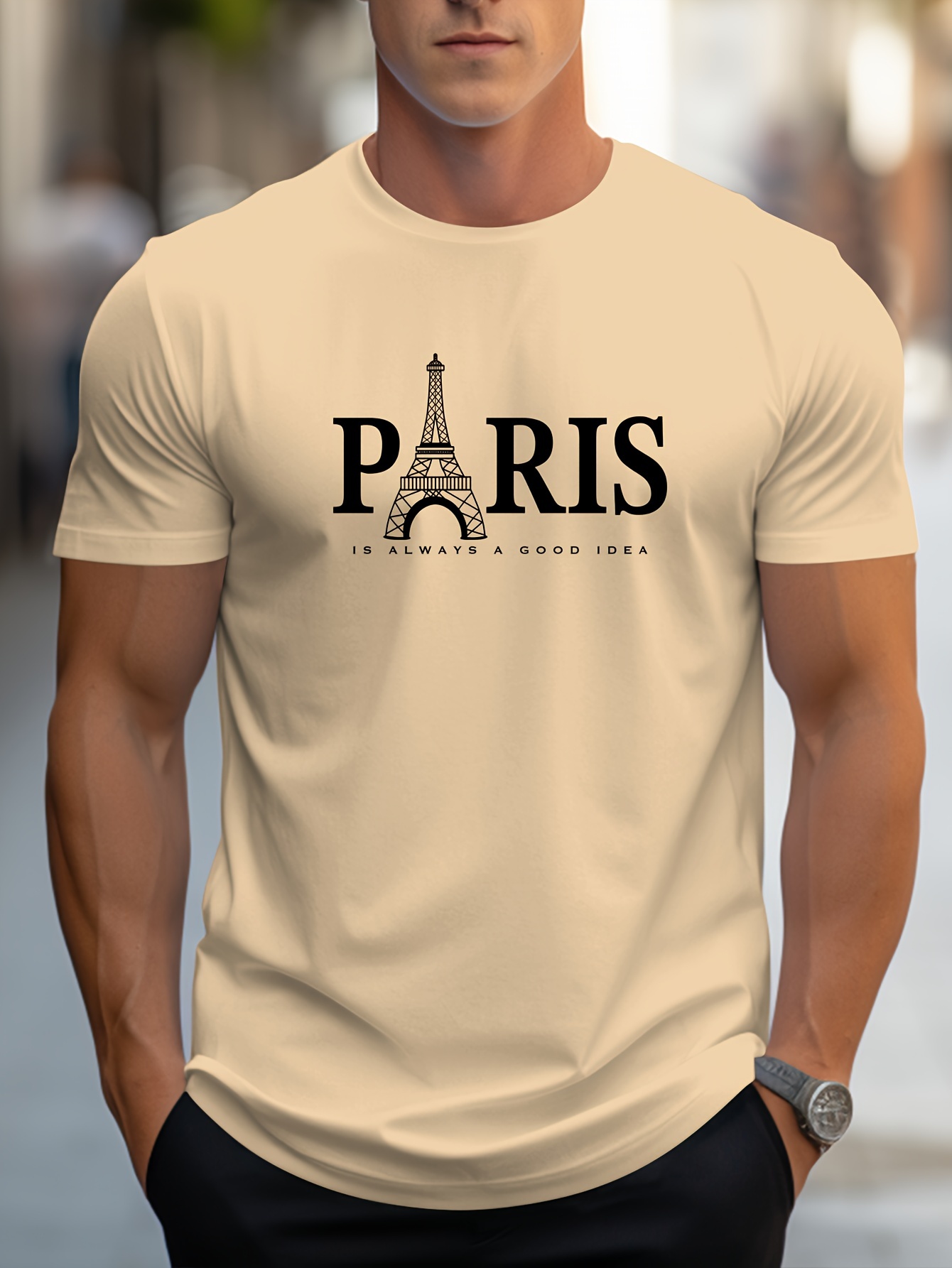 Letnia męska koszulka z krótkim rękawem Paris Pattern Print Casual O-Neck Oversized Pullover Fashion Streetwear Odzież męska T-Shirty