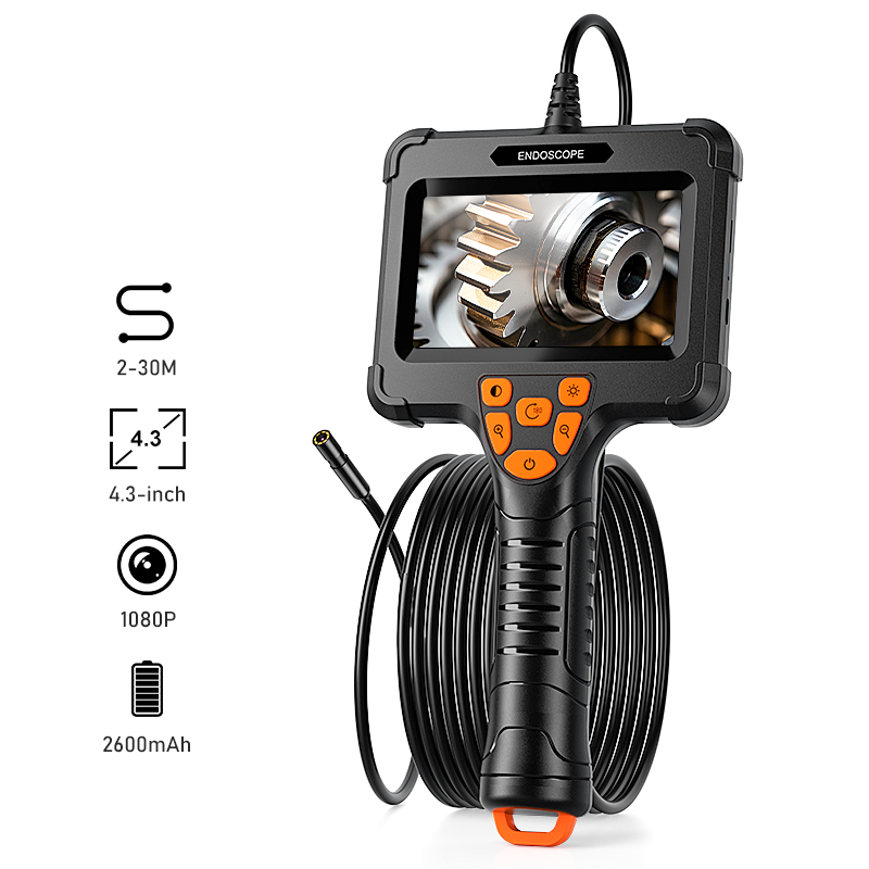 Endoscopio Industrial Portátil de 4.3'' con Cámara de 8mm, 1080P HD, Cable Rígido, IP67, Boroscopio de Inspección para Tuberías, Automóviles y Alcantarillado, 2600mAh
