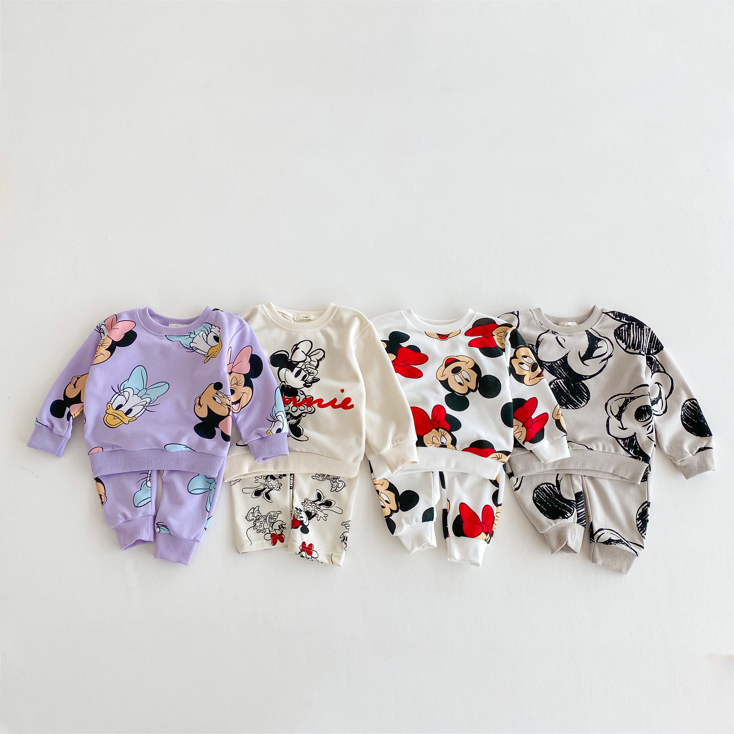 Conjunto de sudadera de dibujos animados de Disney, ropa de otoño, marca de diseño Popular, ropa para niños, Tops de manga larga + Pantalones, trajes informales