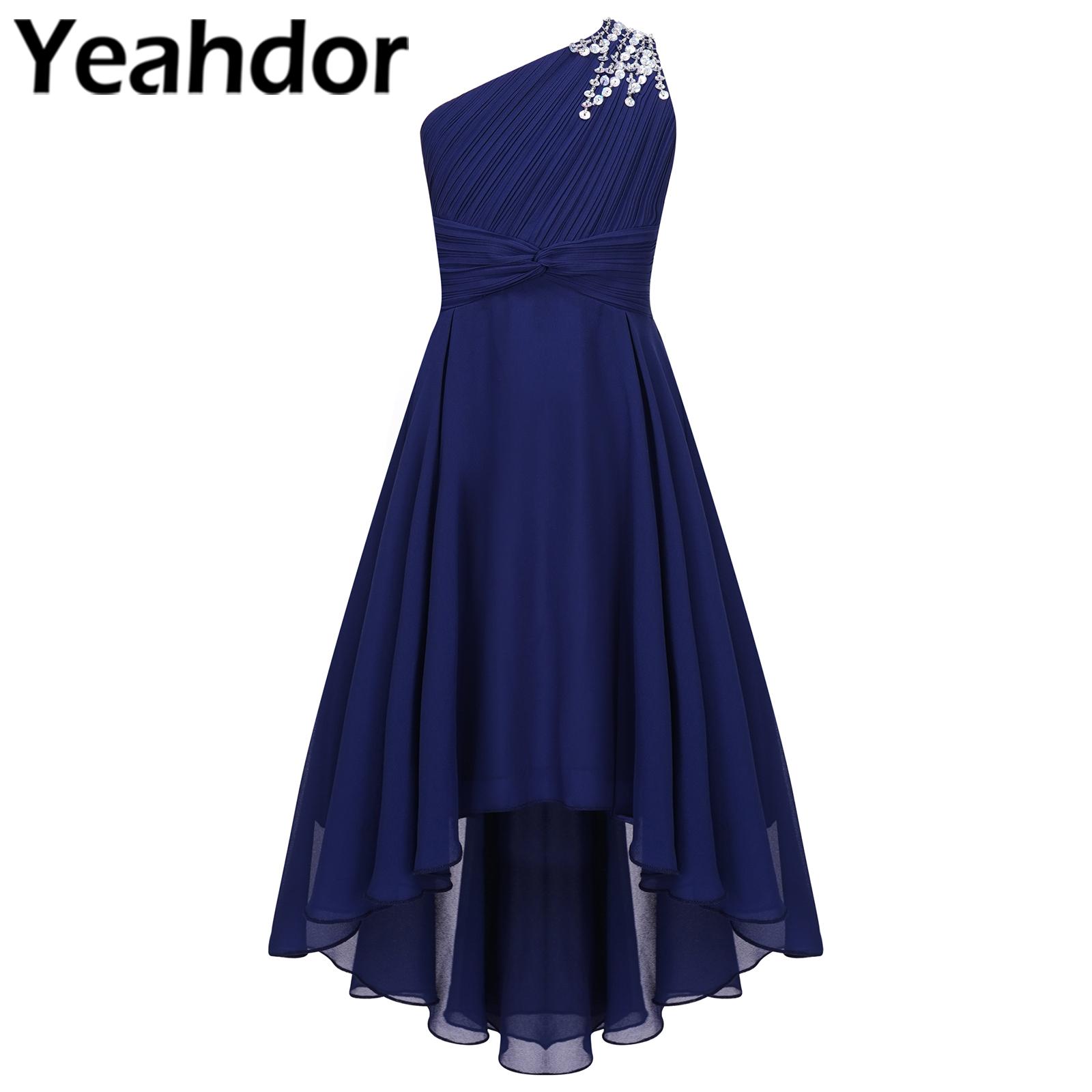Kleine Brautjungfernkleider für Kinder, Mädchen, One-Shoulder-Geburtstagsparty-Kleid für Abend, Hochzeit, Abschlussball, Kleid für Teenager, formelle Kleidung