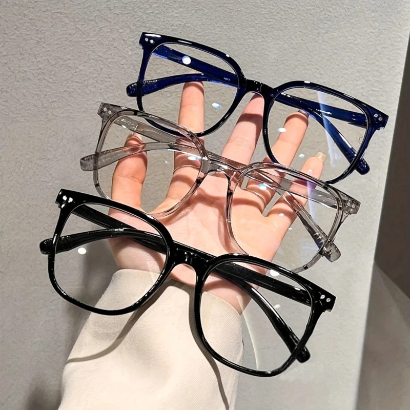MJYIWANG Gafas anti-luz azul para senderismo y camping, 1/2/3 piezas, para mujer, montura de gafas sencilla y regular, montura retro plana con filtro de luz.