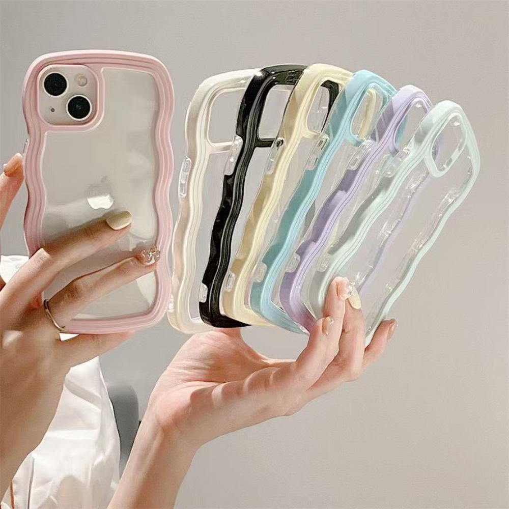 Candy Wavy Lines Bumper Case For iPhone 16 15 11 12 13 14 17 Pro Max Plus X XR XS Max 17 Air Shockproof Transparent Cover Funda