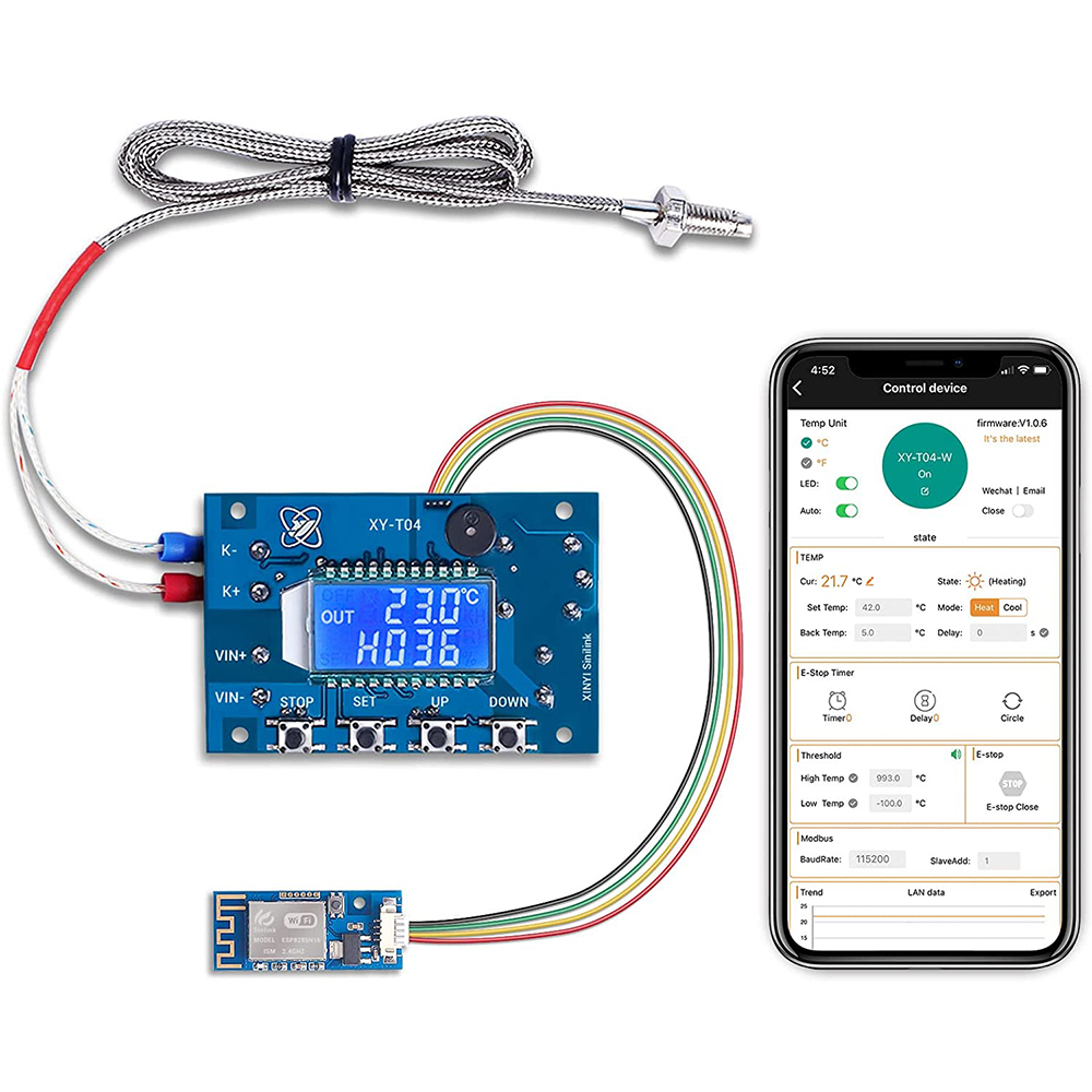 WIFI Temperature Controller K-type LCD Digital Thermostat Module Relay Switch APP Button Remote Control MODBUS 10A DC 6-30V