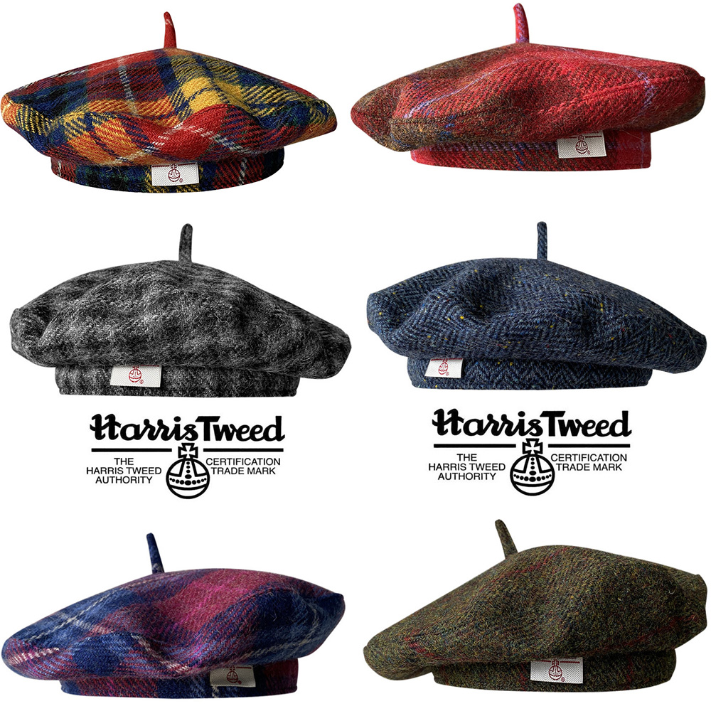 Baret Harris Tweed 100% Wol Murni |   Topi Pelukis Gaya Retro untuk Wanita Aksesori Fashion Musim Gugur-Dingin Penutup Kepala Mewah