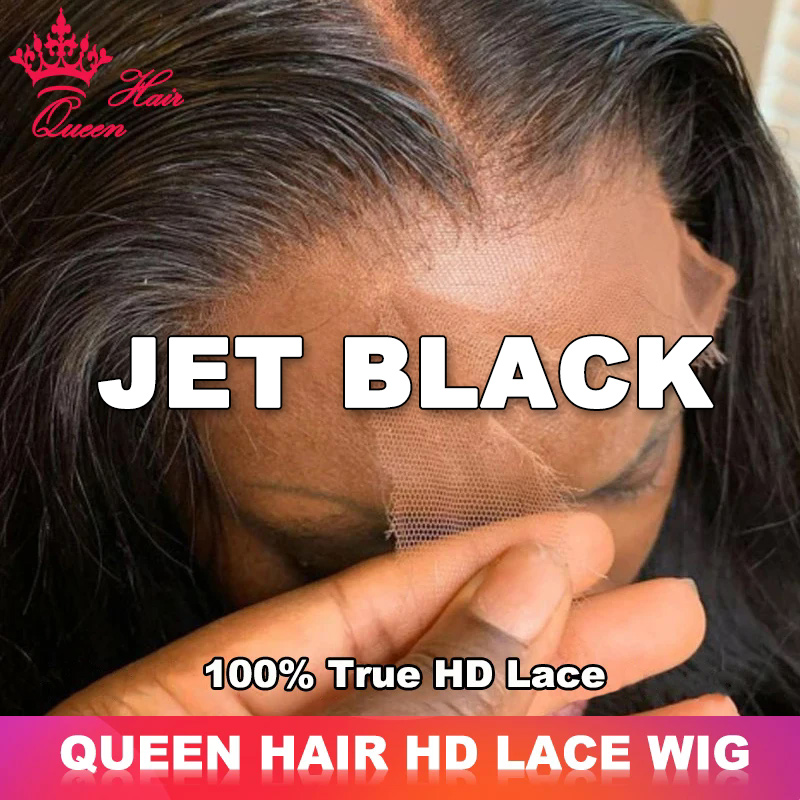 Jet Black Color Wig Queen Hair Real HD Lace Wig Raw Human Hair FULL Frontal Closure HD Melt Skin Lace Wig Straight / Body Wave