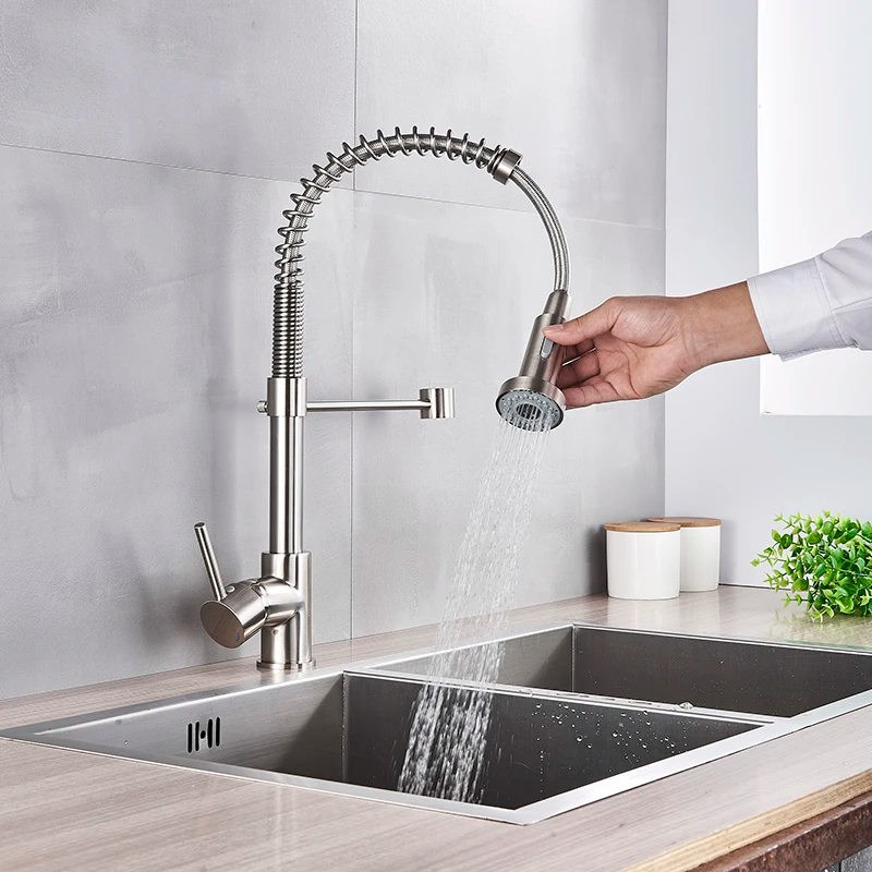 Pull Down Küchenarmatur Singlen Griff Heiß Kalt Wasser Mischbatterie 360° °   Schwenkbarer Wasserhahn mit doppelter Funktionsdüse für die Küchenspüle