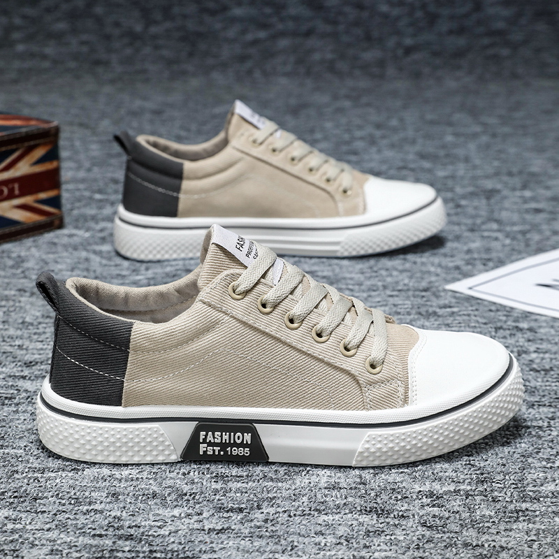 Kleurgeblokte canvas schoenen voor heren, ademende lage sneakers, veelzijdige vrijetijdsschoenen, koel en ademend zonder voetverstopping te veroorzaken, zachte zool, antislip en slijtvast