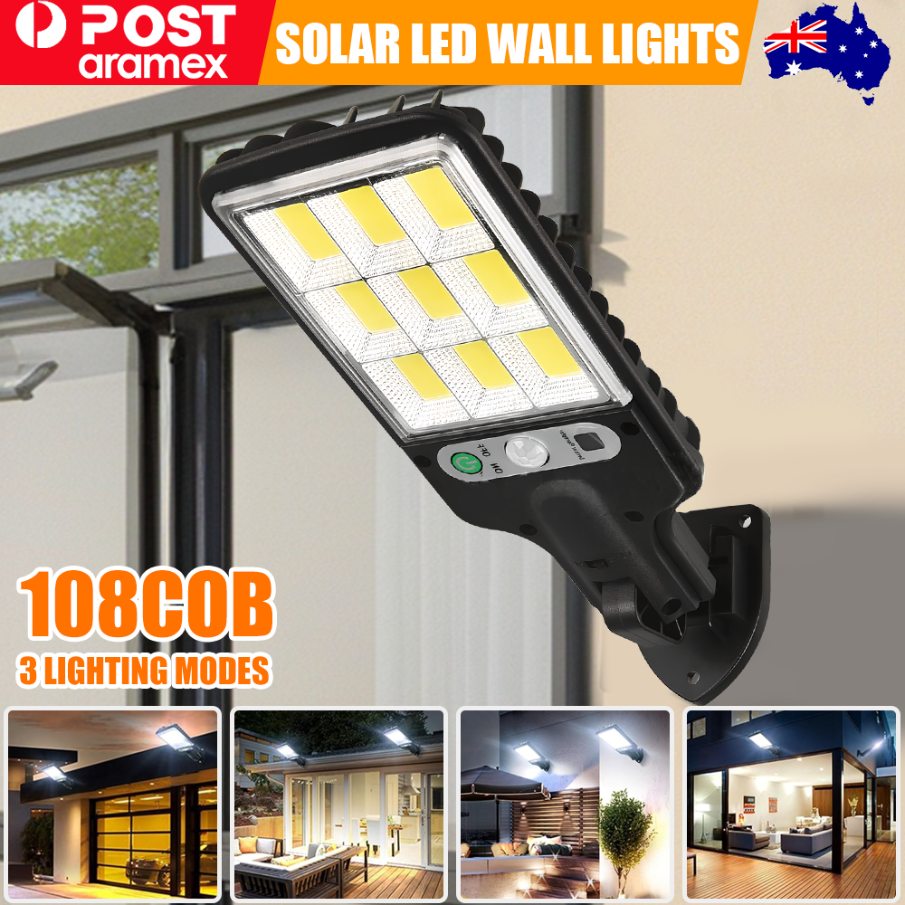 Luces solares para exteriores, luz de jardín con sensor de movimiento ultrabrillante 1000LM 108COB, resistente al agua IP65, luz de seguridad de pared para jardín